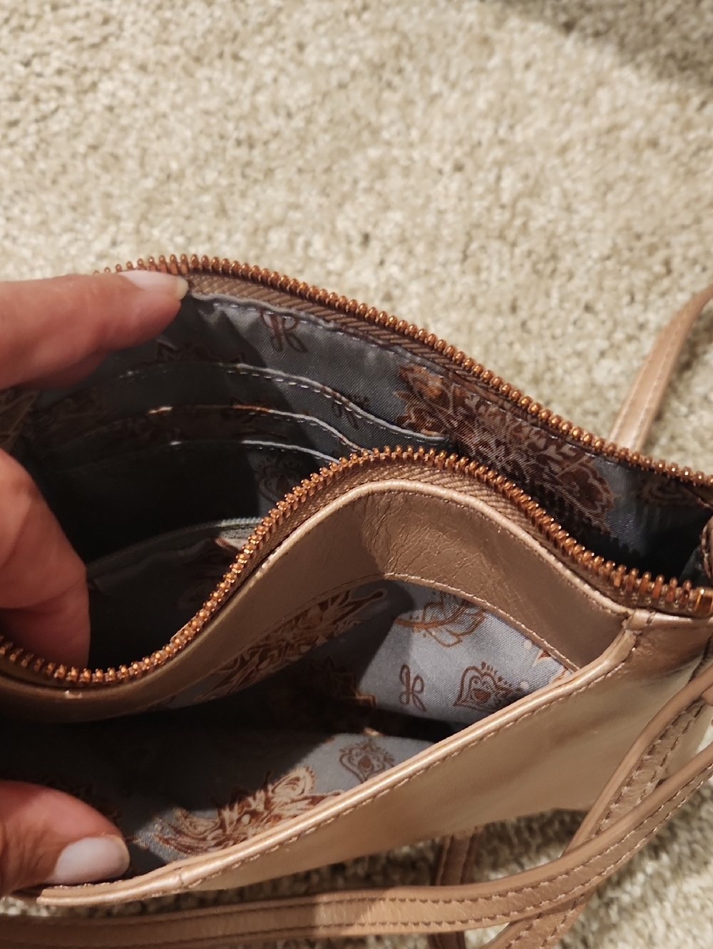 Leather Crossbody Wristlet in Champagne Bronze - Picture 5 of 7